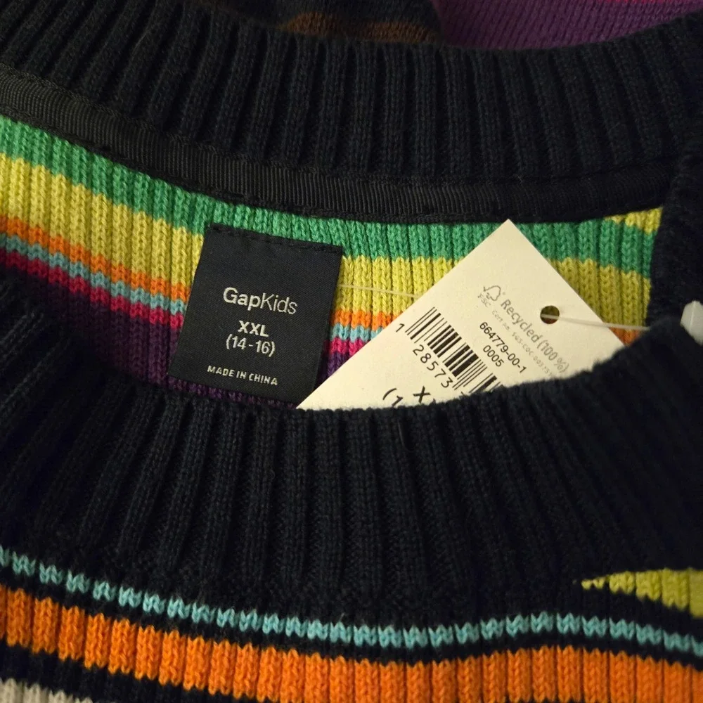 New Gap Kids‎ Preppy Girls Striped Tank Dress XXL 14-16 Black Rainbow Knit NWT